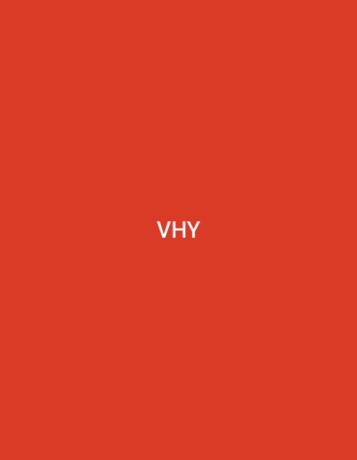 The image displays a solid, uniform reddish-orange background. Centered both horizontally and vertically on this background are the three uppercase letters "VHY," rendered in a plain white, sans-serif typeface. The scene is an abstract graphic display and contains no environmental elements, individuals, objects beyond the text, actions, or contextual clues to determine a specific geographical location, such as Casablanca, Morocco.