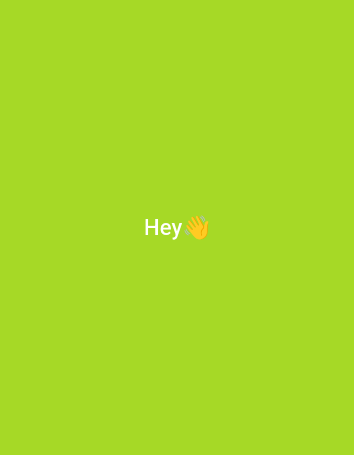The image displays the word "Hey" accompanied by a waving hand emoji, set against a solid, bright green background. There is no discernible location in Gebang, Indonesia, or any other city, as the image is abstract and lacks contextual details of an environment. No people, specific objects, actions, or interactions are depicted beyond the text and emoji.