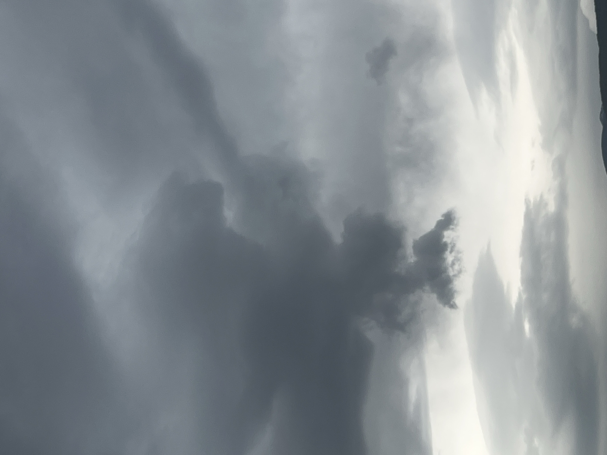 The image depicts a cloudy sky, featuring varying shades of gray and white. The light seems to be breaking through the clouds in some areas. There are no identifiable people, subjects, or objects in the image other than the sky and clouds. The location and actions in Sofia, Bulgaria, are unknown.