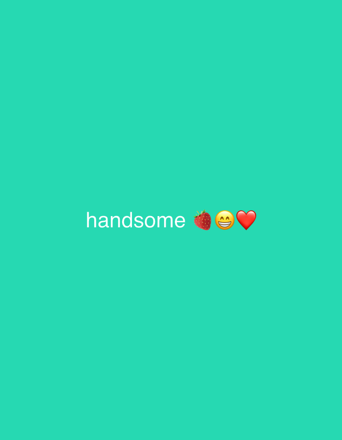 A teal background features the word "handsome" in white text, followed by three emojis: a strawberry, a smiling face, and a red heart. The image appears to be a screenshot or digital graphic, and there is no visible connection to the city of Meknes, Morocco.