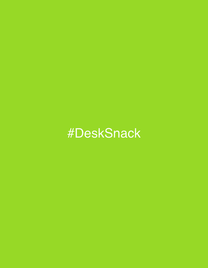 The image displays a solid, uniform lime green background. Centered horizontally and vertically on this background is the white text "#DeskSnack". The font is sans-serif and appears to be of moderate weight. There are no other discernible subjects, objects, people, actions, or environmental details present. The content of the image does not provide any visual information to determine a specific location, including the city of Courchevel, France.