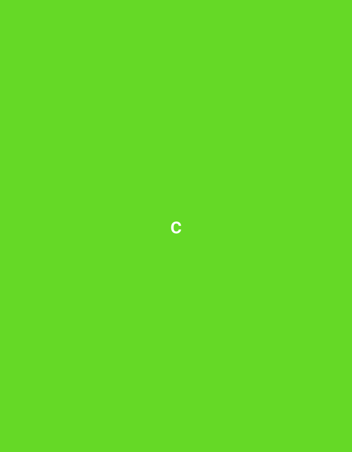 A white lowercase "c" is centered in a field of lime green. The location is not specified. No people, subjects, objects, actions, interactions, or environmental details are present aside from the letter and color.