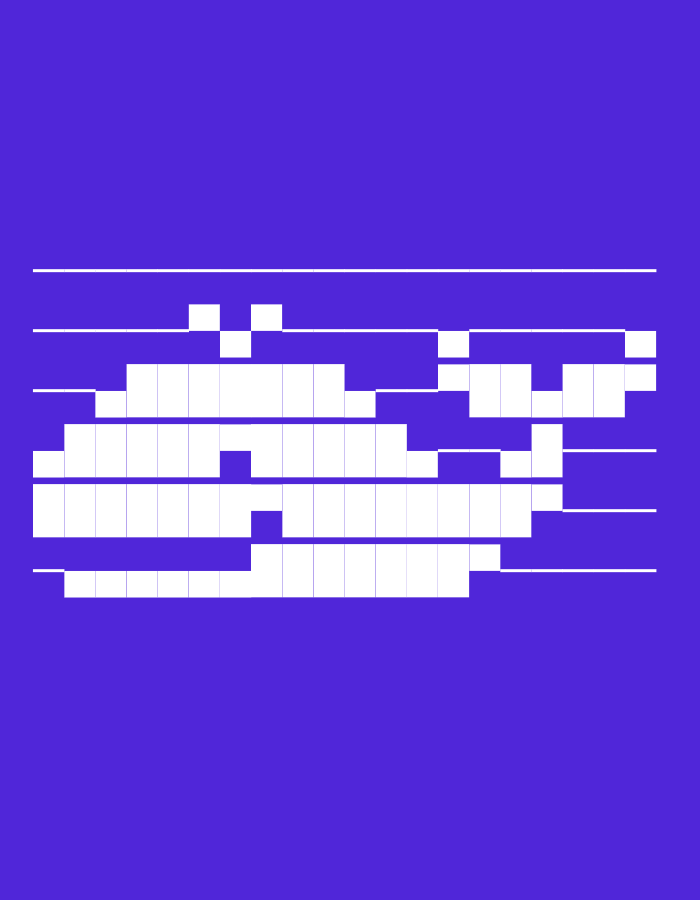 The image is a digital illustration of a pixelated whale against a solid purple background. The whale is composed of white pixels and is positioned horizontally across the frame, occupying the middle portion of the image. Thin white horizontal lines are present above and below the whale, suggesting a grid or a stylized representation of waves or water. There are no people, objects, or actions depicted that would relate to a specific location in Balakovo, Russia.