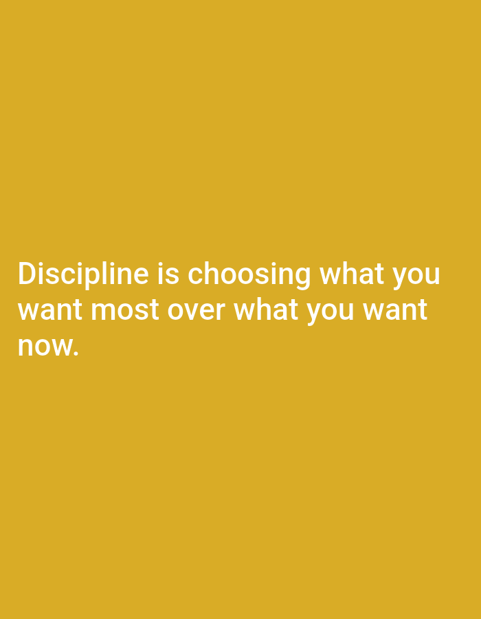 The image displays a yellow background with white text. The text reads "Discipline is choosing what you want most over what you want now." There is no depiction of the city of Jos, Nigeria, or any specific location within it. The image contains only text and a solid color background.