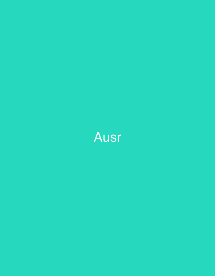 The image displays the word "Ausr" in white, sans-serif, uppercase and lowercase lettering, centered on a solid teal background. No other subjects, objects, people, or actions are present. The environmental context is limited to this monochrome field. The scene is located in the city of Casablanca, Morocco.