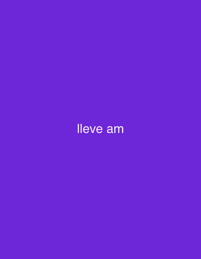 The image displays a solid purple background. Centered on this monochromatic field, the text "lleve am" is rendered in white, sans-serif font. No other subjects, objects, or figures are visible in the frame. There is no discernible activity or event taking place. The image does not provide any information about the time of day, weather conditions, or specific location cues. The overall tone is simple and stark, focusing purely on the text against the colored backdrop.