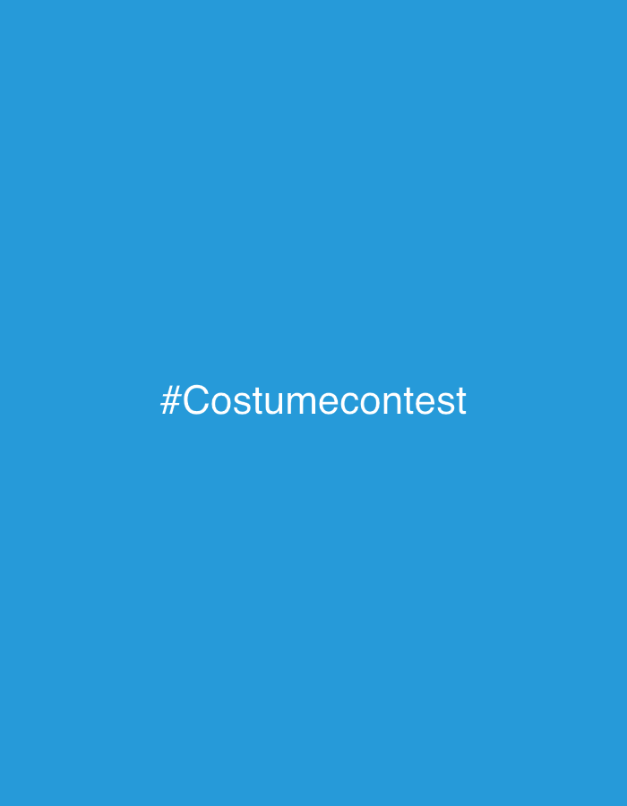 The image is a digital graphic with a solid blue background and white text. The text reads "#Costumecontest". There is no discernible location in the city of Wisła, Poland, nor are there any people, subjects, or objects depicted.