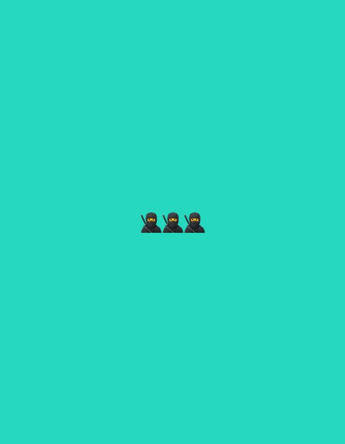 Three ninja emojis are positioned in the center of a turquoise background.