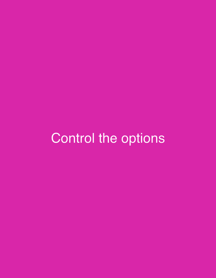 The image is a pink background with the white text "Control the options" centered horizontally and vertically. There is no discernible location in the city of Kabong, Nigeria, or any other details about people, subjects, objects, actions, or interactions.