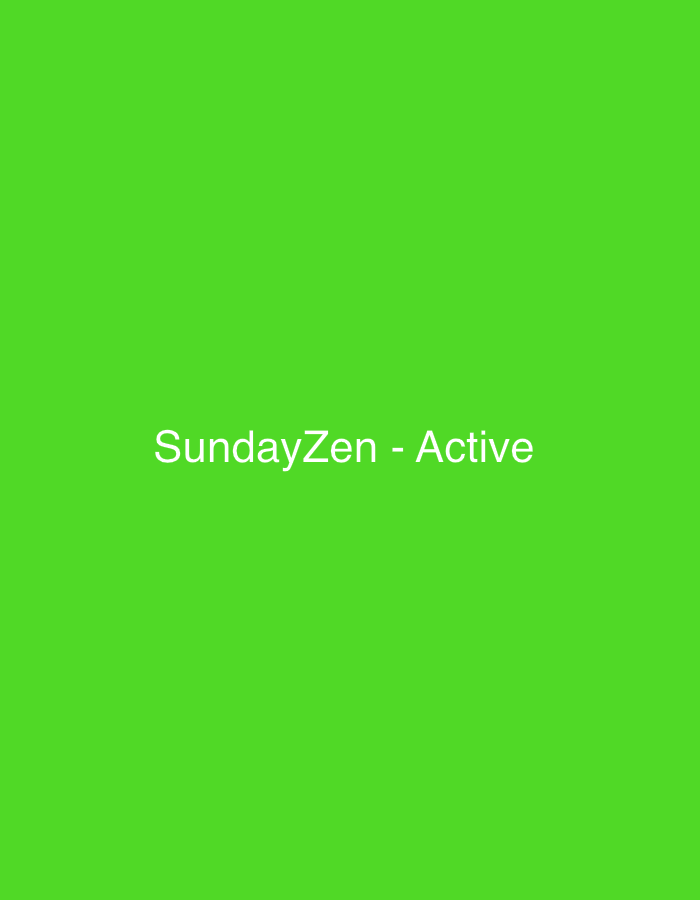 The image is a plain green background with white text in the center that reads "SundayZen - Active". There is no discernible location in a city or any people, subjects, or objects other than the text.