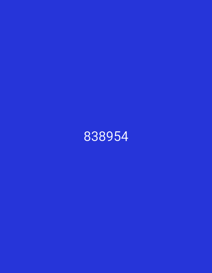 The image is a simple, solid blue background with the number "838954" displayed in white text in the center. There is no discernible location in Jombor, Indonesia, or any other geographical context. The image contains no people, subjects, objects, actions, or interactions.