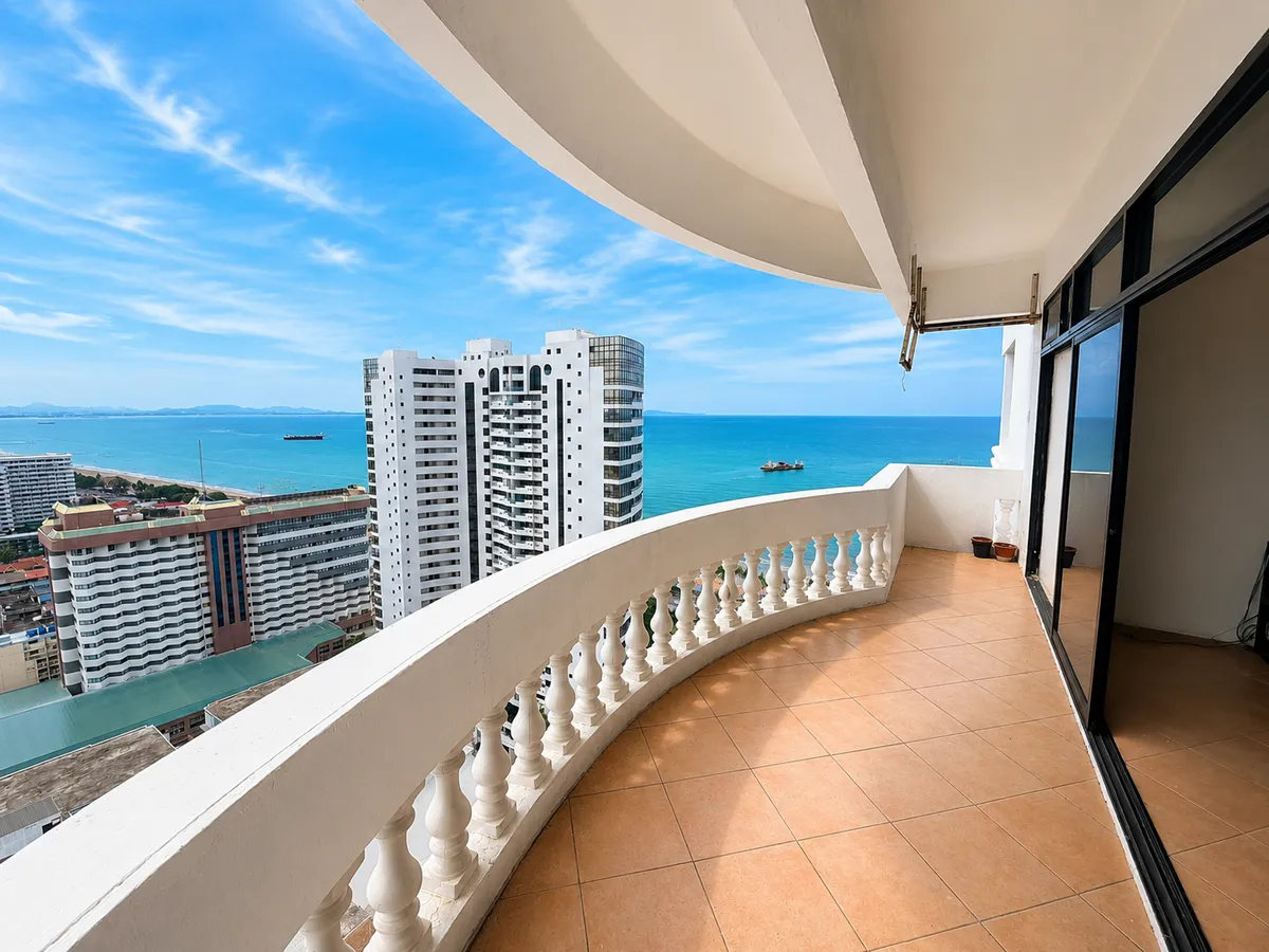 Spacious Two-Bedroom Two Bathroom Corner Unit on a High Floor In Need of Complete Renovation in Popular Jomtien Condominium