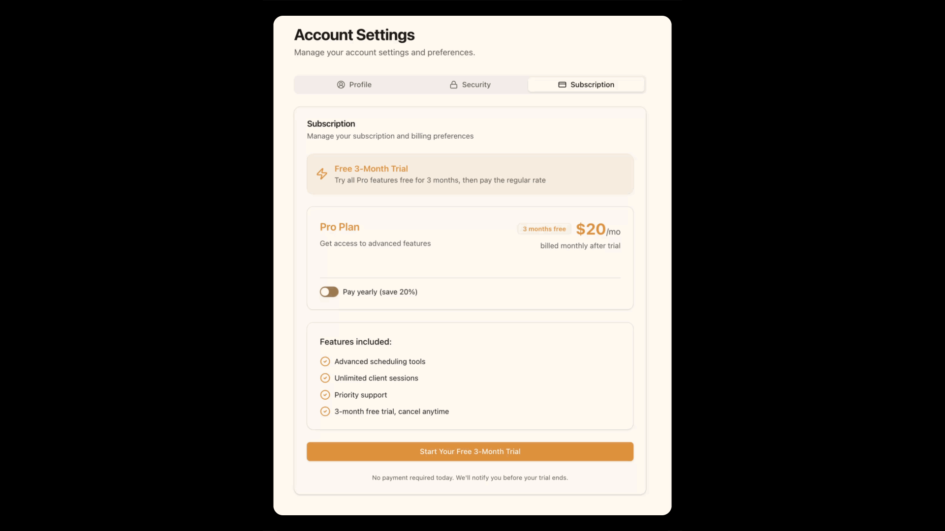 Billing frequency toggle