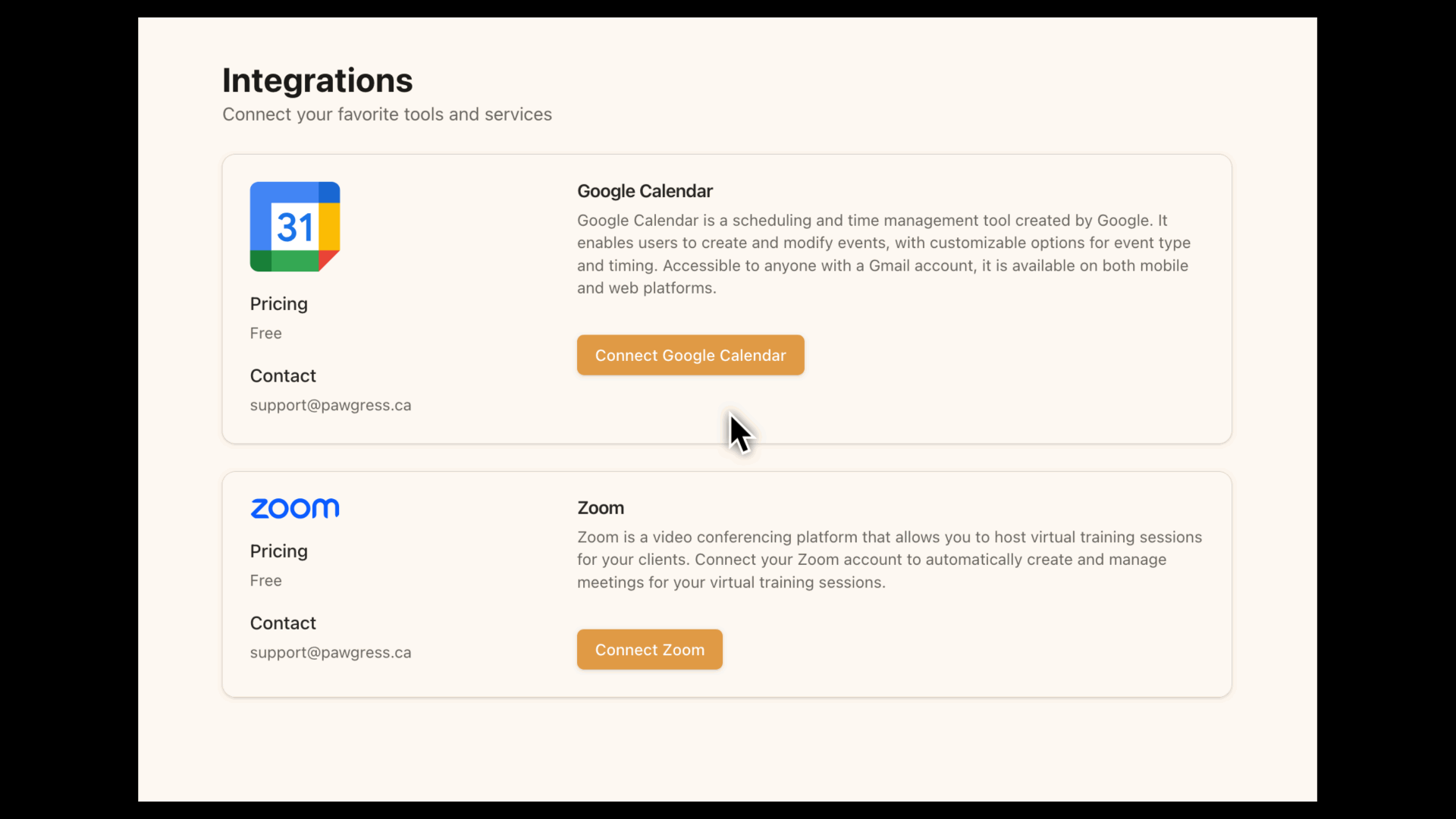 Connect Google Calendar button