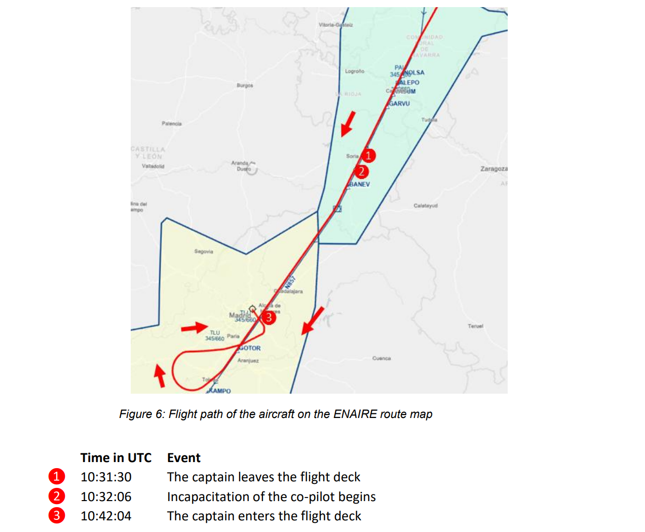 Flugroute des Flugzeugs auf der ENAIRE-Routenkarte