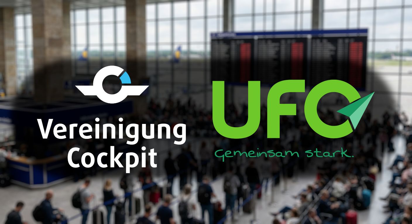 Logos der Vereinigung Cockpit und Kabinengewerkschaft UFO