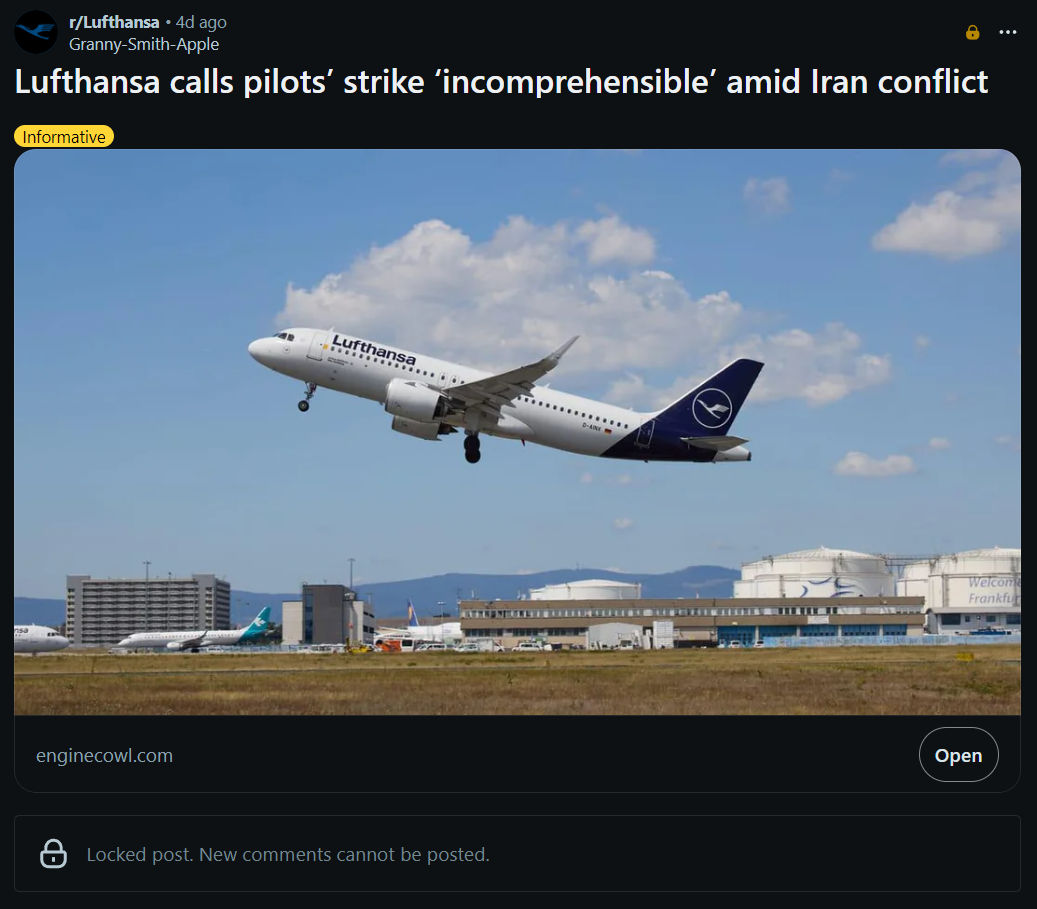 Ein gesperrter Beitrag auf /r/lufthansa
