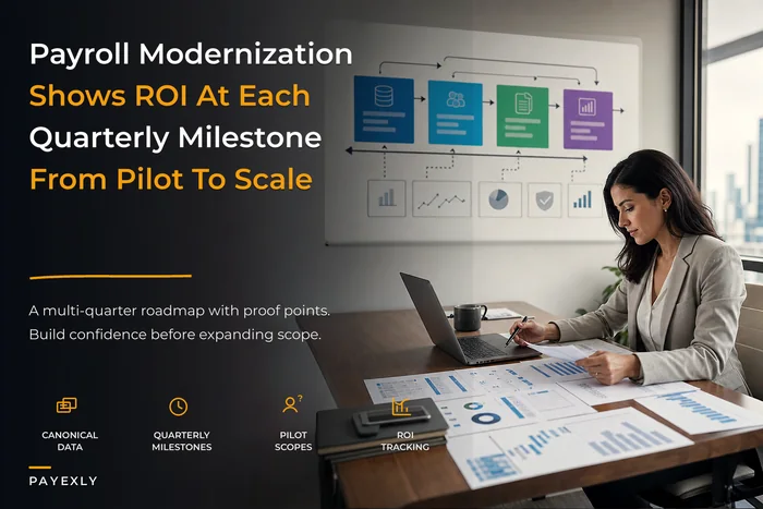 A multi‑quarter payroll transformation roadmap: canonical data, pilots and ROI milestones