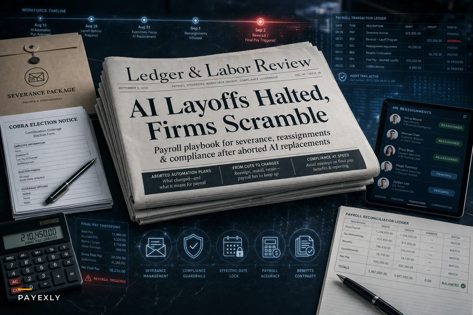 AI-Driven Headcount Changes: A Payroll & HR Playbook for Severance, Reassignments, and Compliance