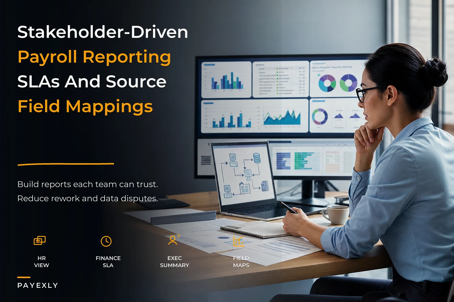 Design a stakeholder-driven payroll reporting taxonomy: SLAs, field-level source mappings and dashboard wireframes