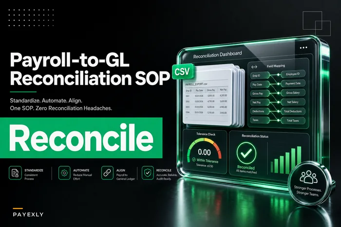 Month‑end payroll‑to‑GL reconciliation SOP: field mappings, tolerances and exception playbook