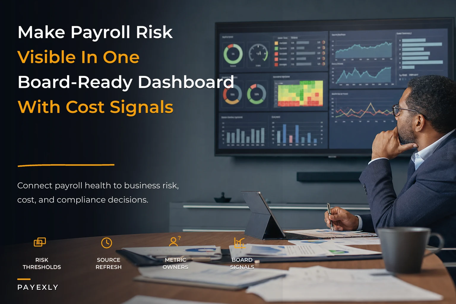 One-page payroll executive dashboard: risk, cost and compliance metrics boards can act on