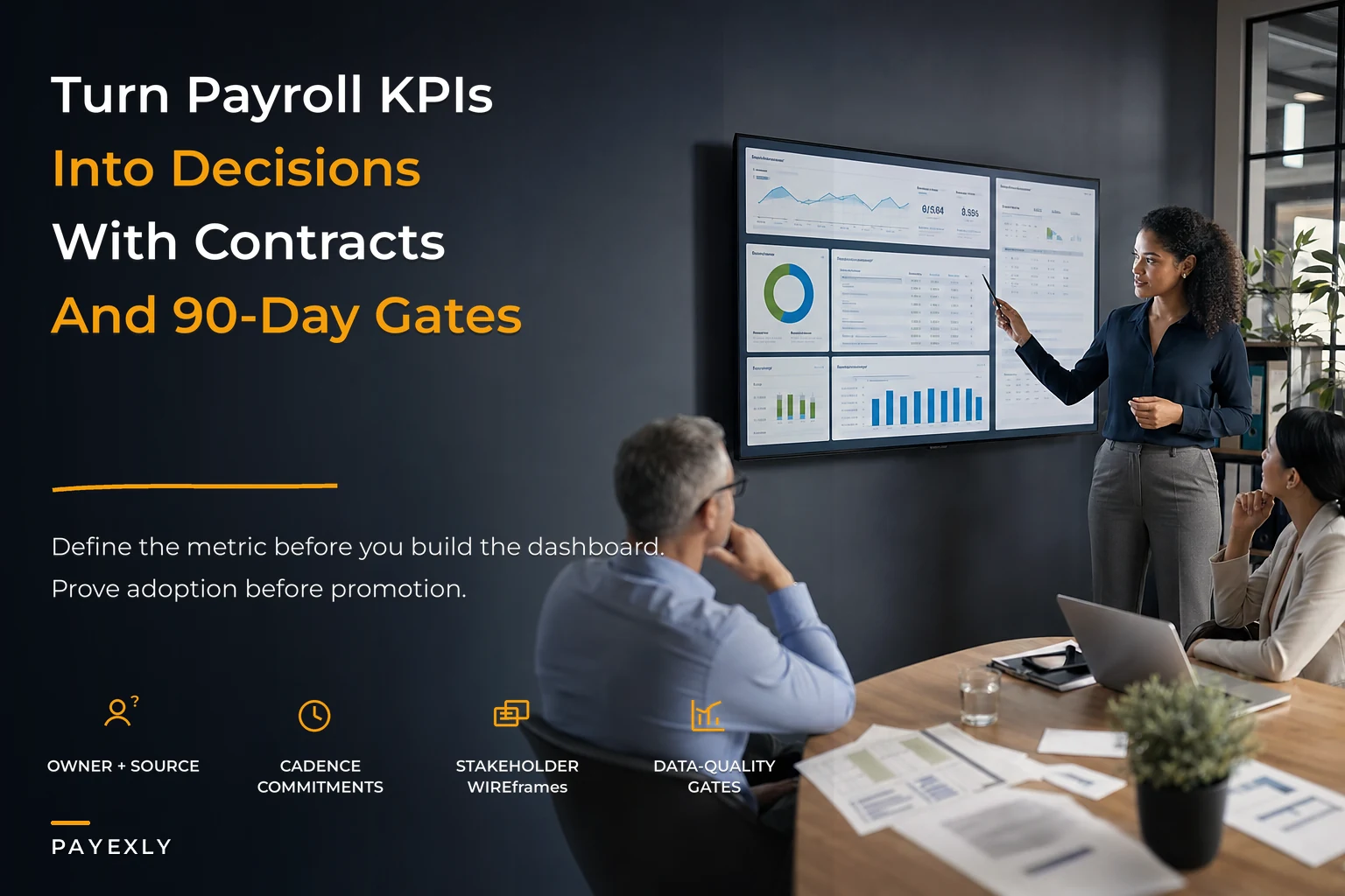 Turn payroll KPIs into decisions: KPI contracts, dashboard wireframes and a 90-day adoption gate