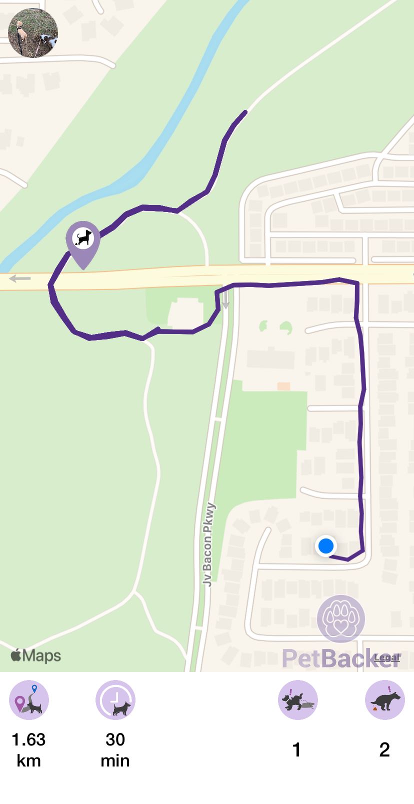 Just completed pet walking of 1.63 km