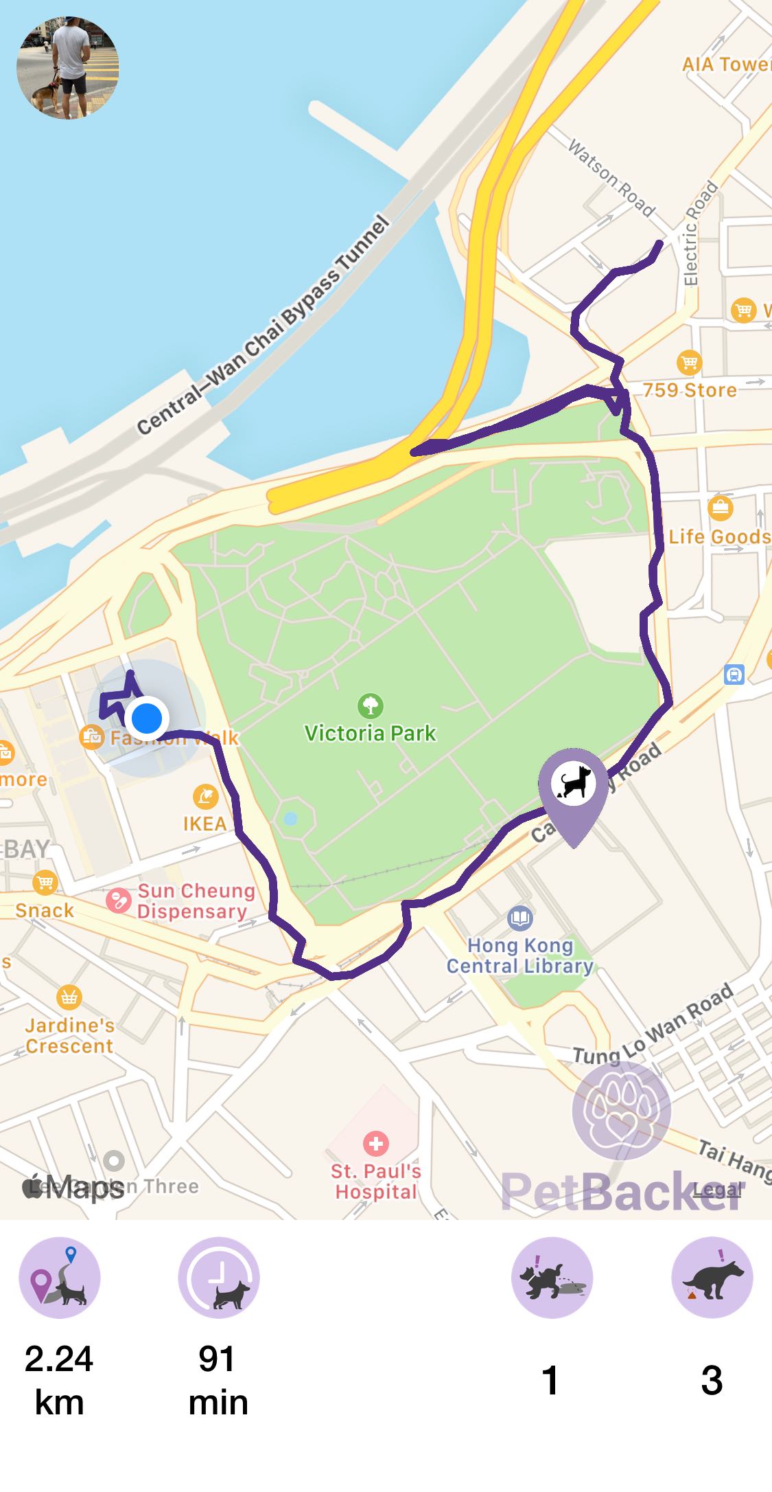 Just completed pet walking of 2.24 km