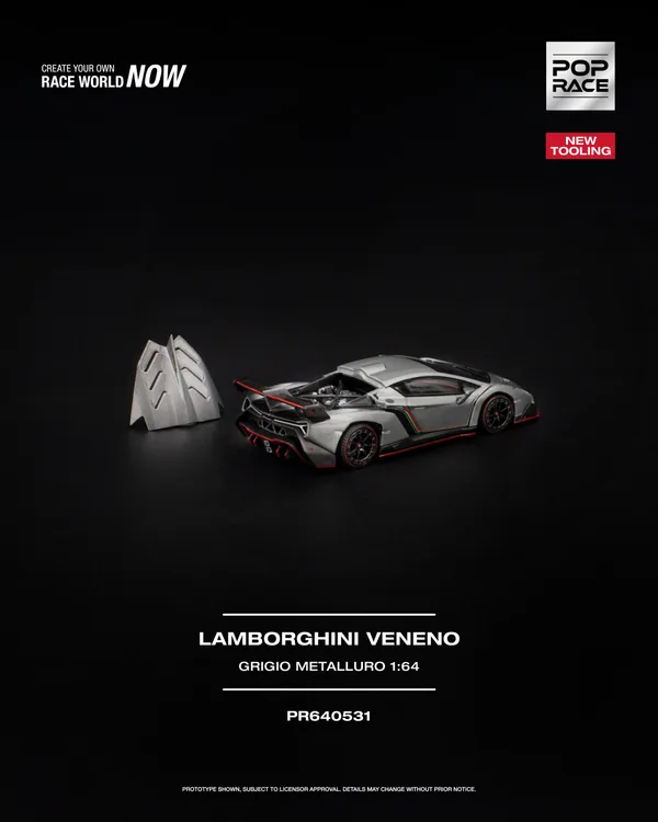 PopRace 1:64 LAMBORGHINI VENENO GRIGIO METALLURO