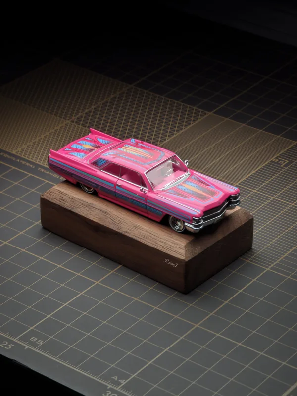 97M 1:64 1964 Cadillac Coupe DeVille Lowrider Metallic pink with graphics