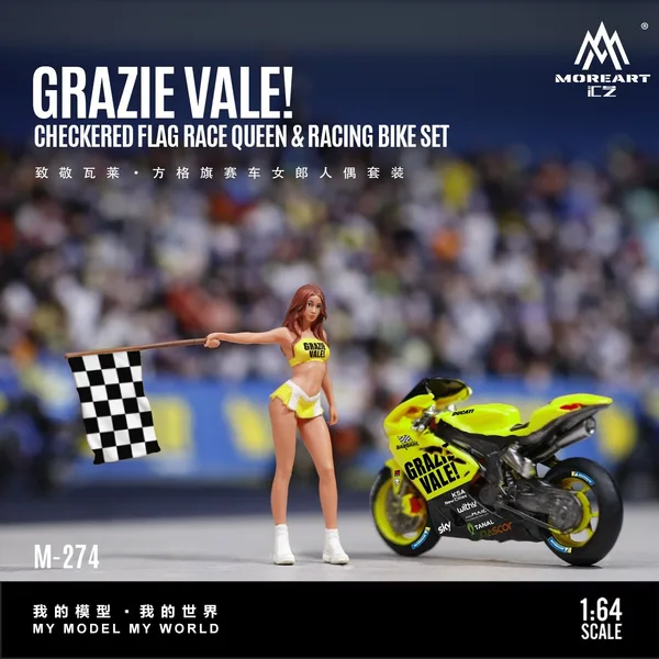 MoreArt 1:64 Commemorative Valerie Fangge Flag Racing Girl Doll Set Resin Model