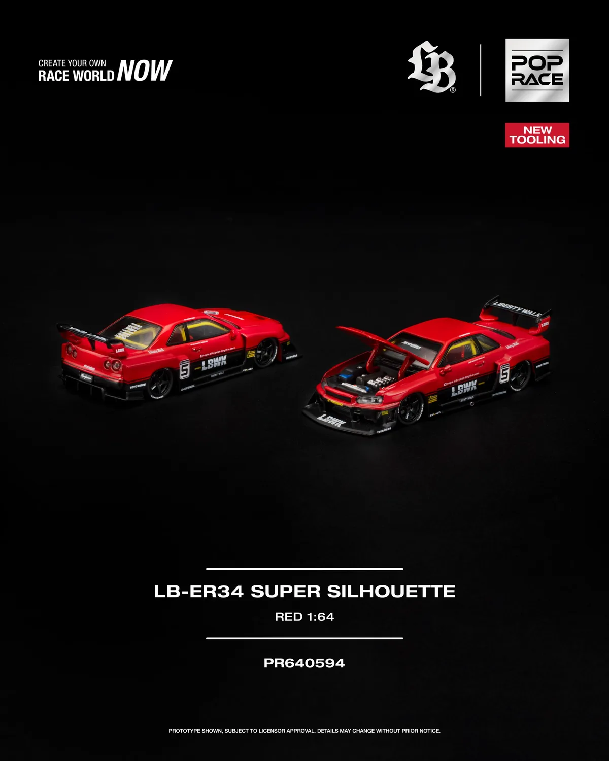 PopRace 1:64 LB-ER34 SUPER SILHOUETTE RED
