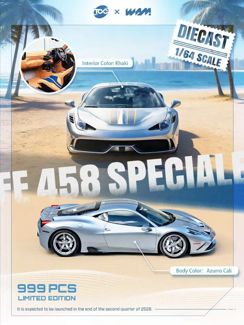 TOC x WAM 1:64 Prancing Horse 458 Speciale, Azurro Cali.