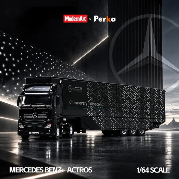 MD & Perka 1:64 Mercedes-Benz Winged Box-Type Semi-Trailer Transport Vehicle - Black Dot Matrix