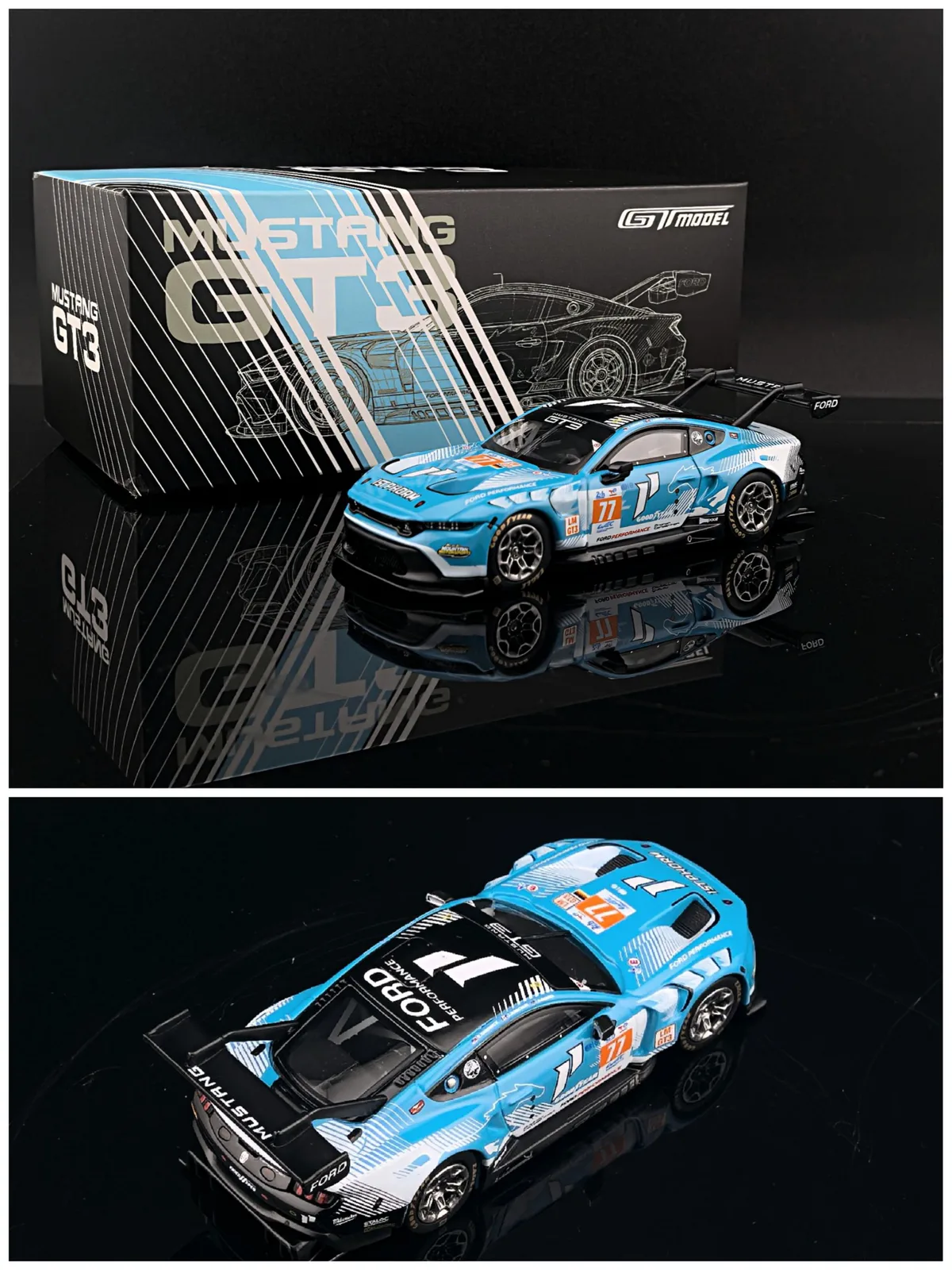 GT Model 1:64 Ford Mustang GT3 Race Car Yellow #44
