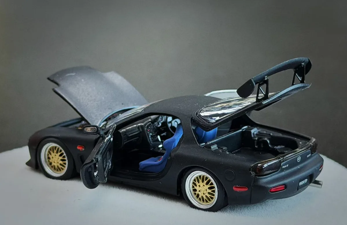 PGM 1:64 Mazda RX-7 Diecast model Matte Black Luxury Version