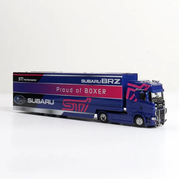 Kengfai & MAXWELL (MW) 1:64 Scania S730 V8 Double-Deck Enclosed Wing-Body. Subaru WRC Service Vehicle Livery Blue