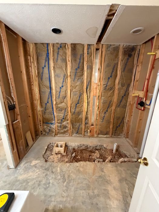 Started demo of a custom bathroom Custom Shower will be a wet room in Brandon, MS