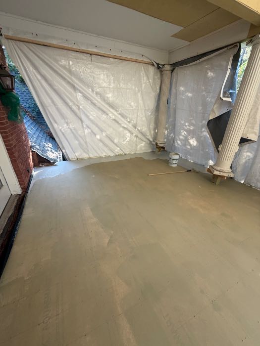 Installing waterproof underlayment for brick patio paver, second floor porch in Pearl, MS