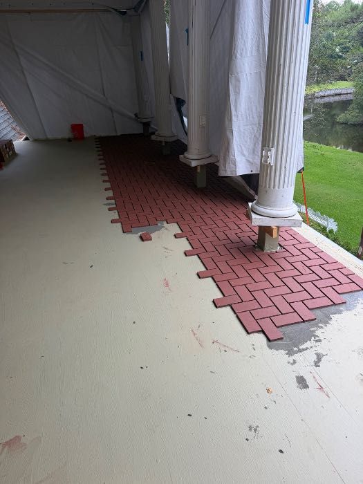 Installing new brick paver floor herringbone in Pearl, MS, photo 2