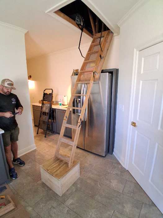 Adjusted attic stairs built landing reattached hardware in Flowood, MS, photo 2