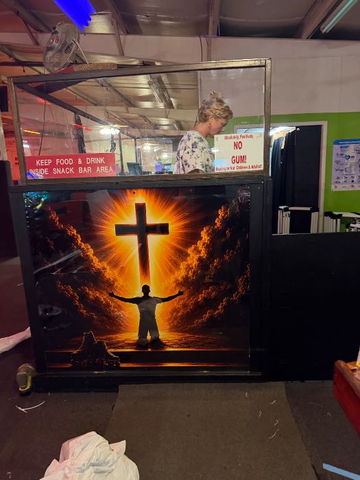 Install new decal at Funtime skating rink glory to God