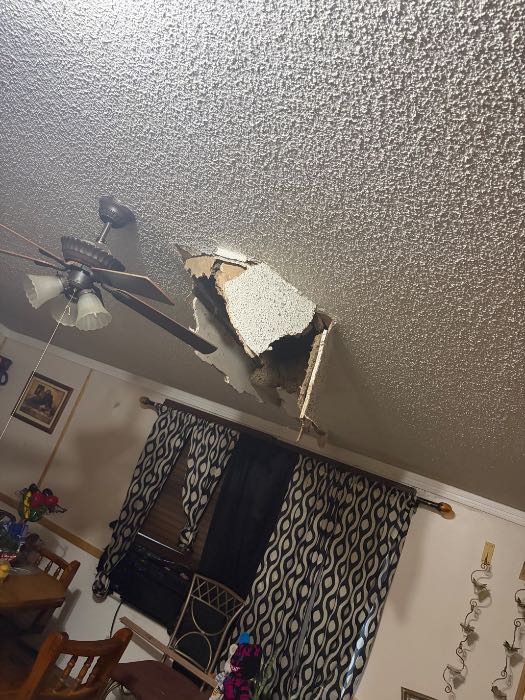 Inspected interior ceiling where Sheetrock damage occured in Crystal Springs, MS