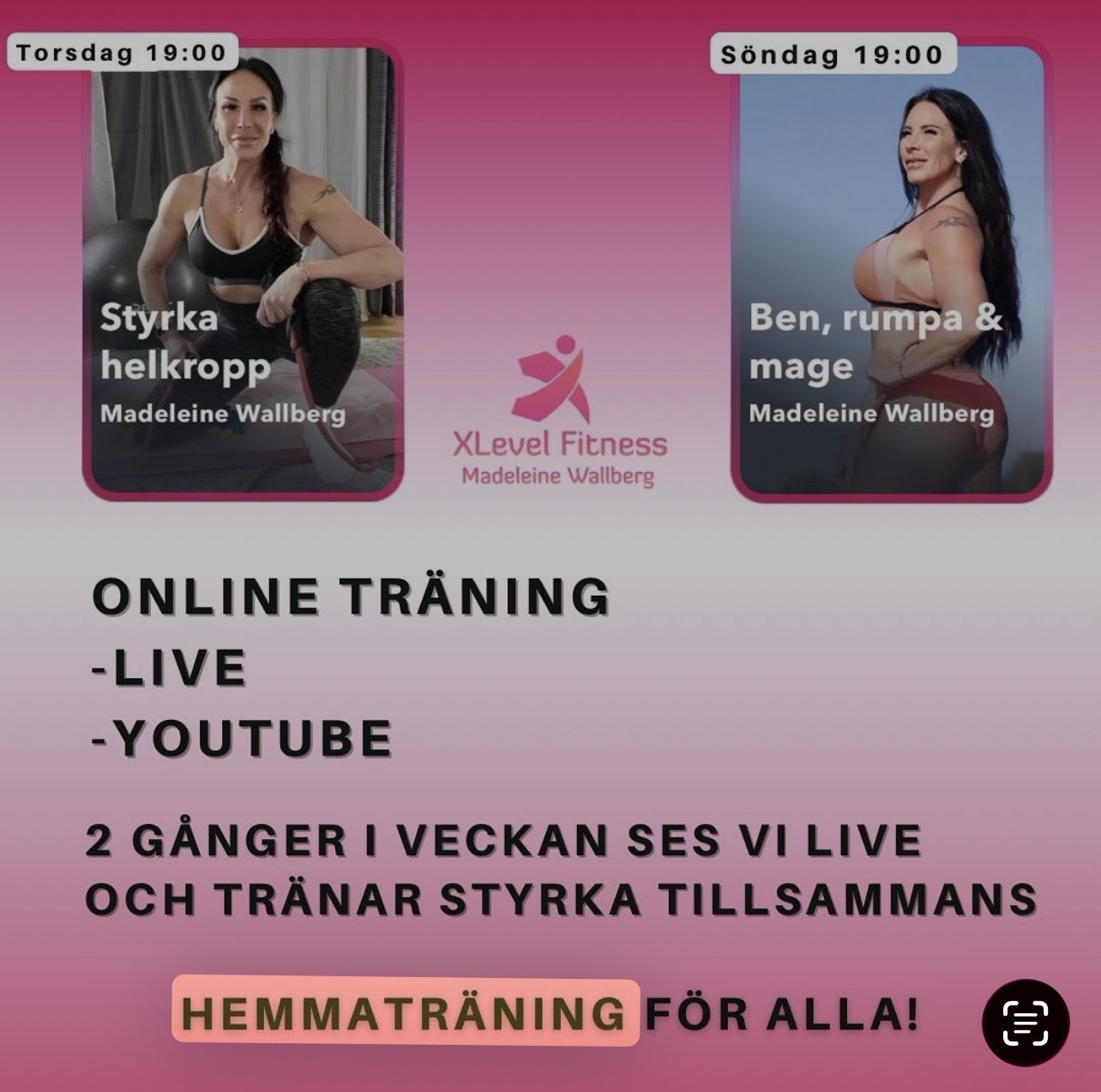 Hemmaträning LIVE Helkropp, ben & rumpa 45 min sön kl 19.00
