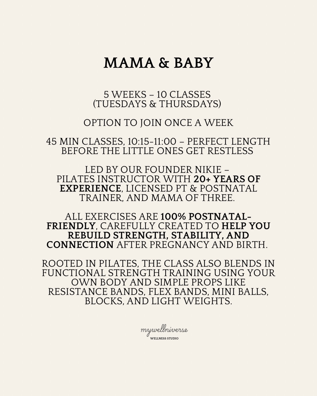 Mama & Baby - 5 weeks postnatal course