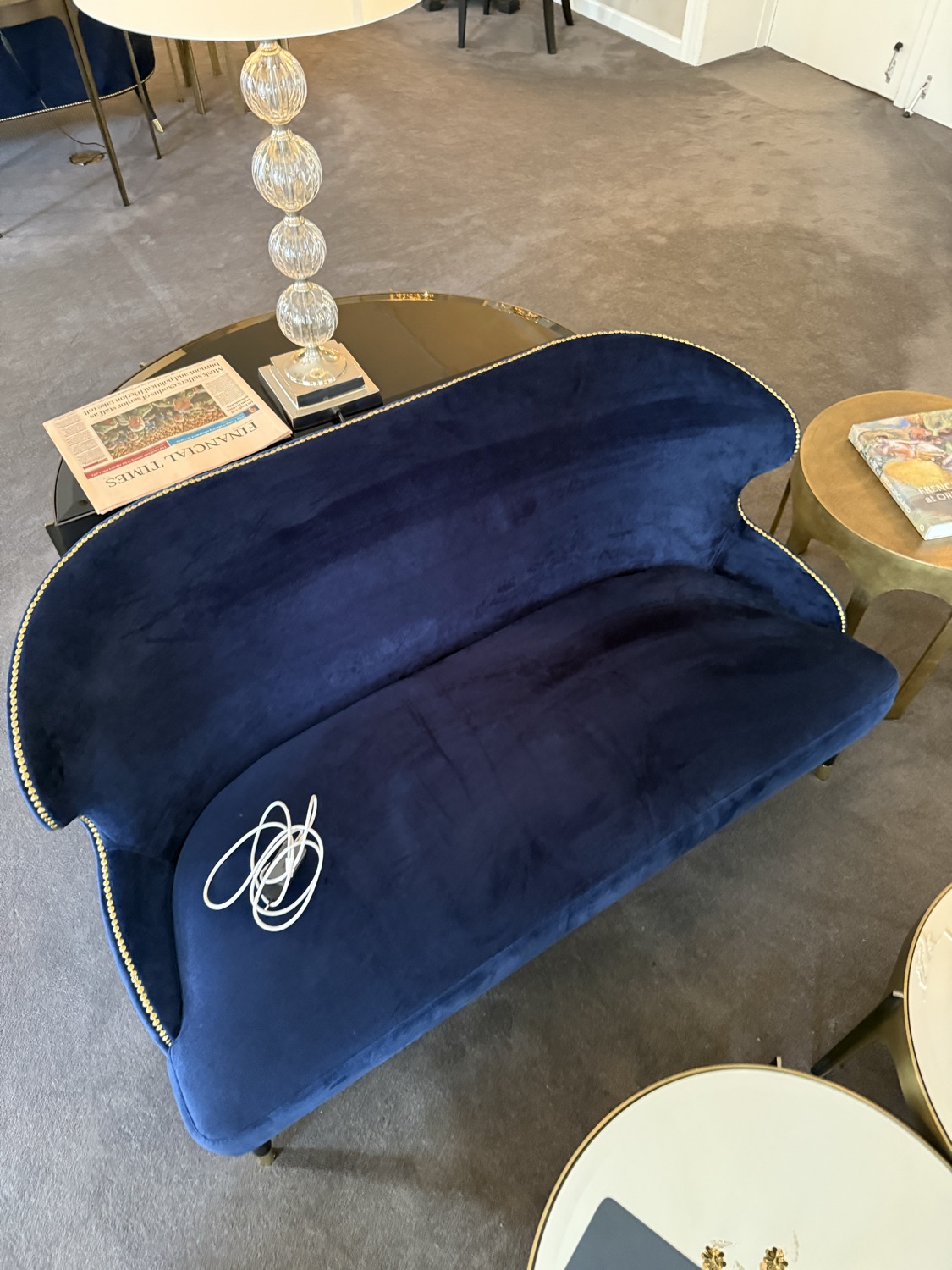 Soffa sammet blå