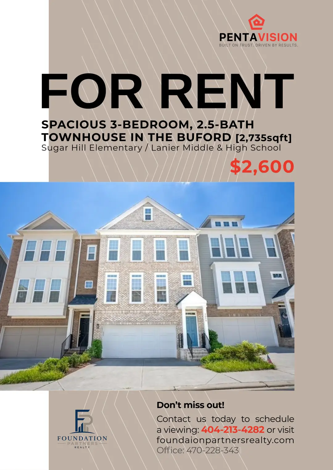 뷰포드 3BR/3BA 렌트