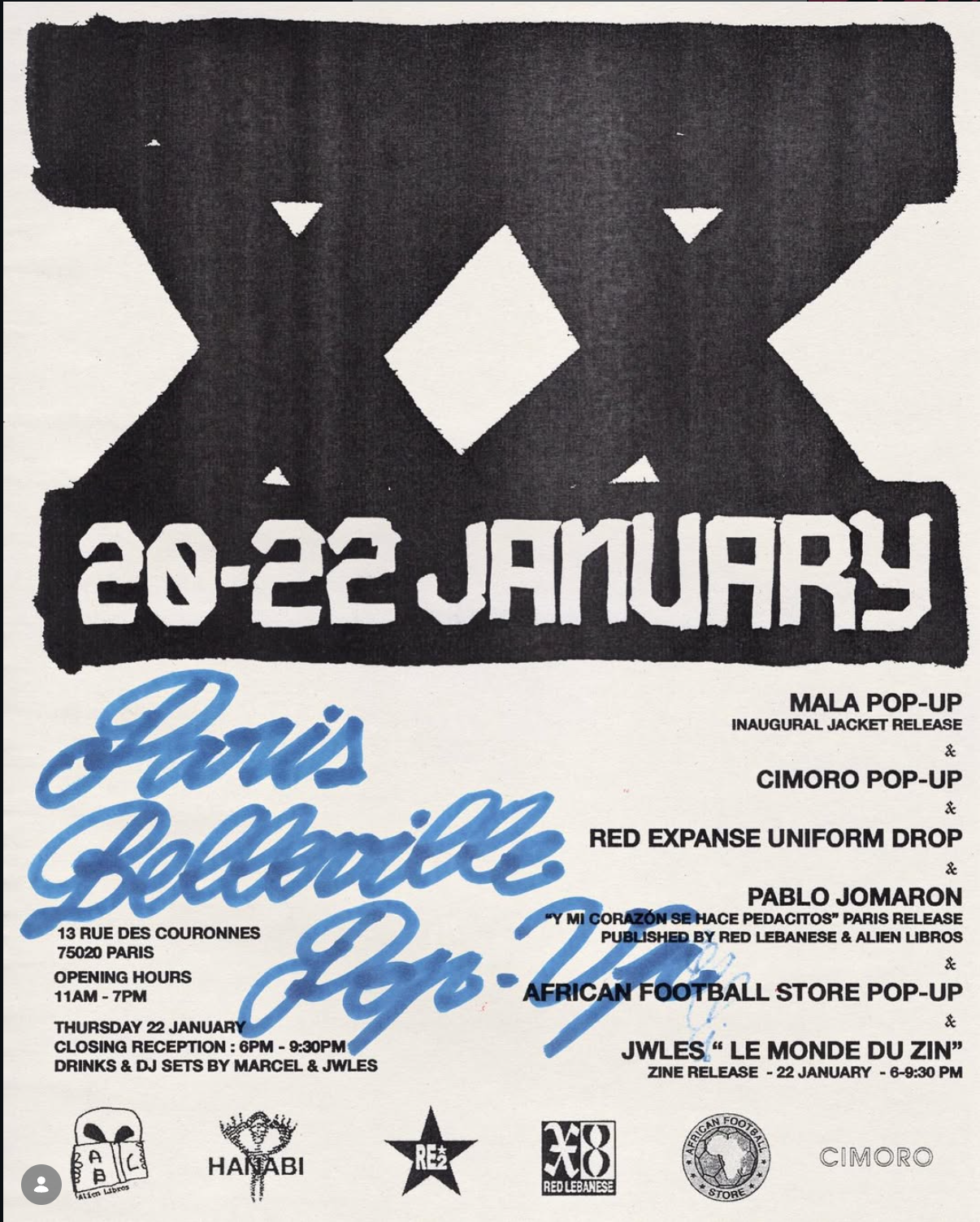 Paris Belleville Pop-Up (20–22 janv) — MALA x CIMORO x RED EXPANSE + releases @PabloJomaron & JWLES​ - Image 1