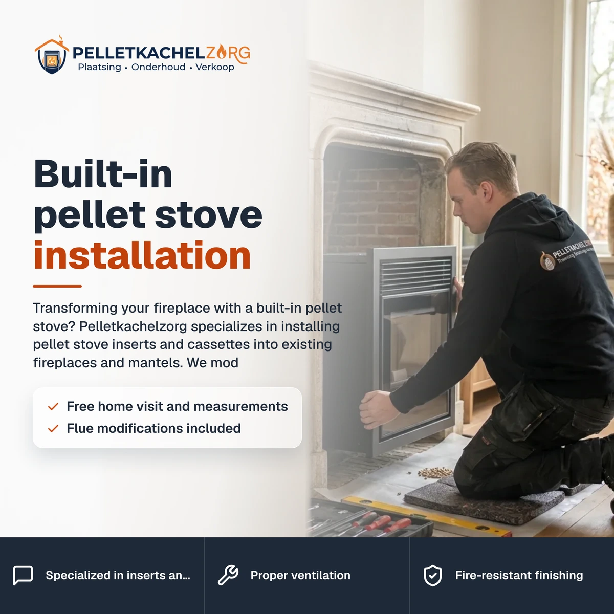 Built-in pellet stove installation